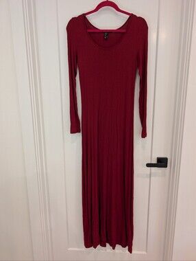 Forever 21 Deep Burgundy Long Sleeve Maxi Dress, Small